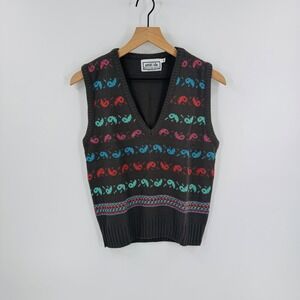 New Attitude Sweater Vest S Brown Blue Argyle Knit Made in USA Preppy Academia